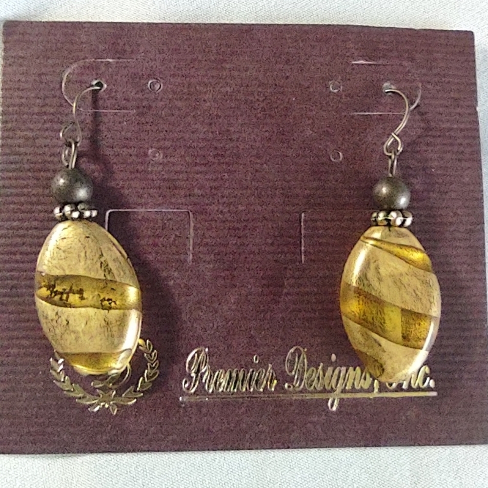 Premier Designs Gold and Tan Earrings